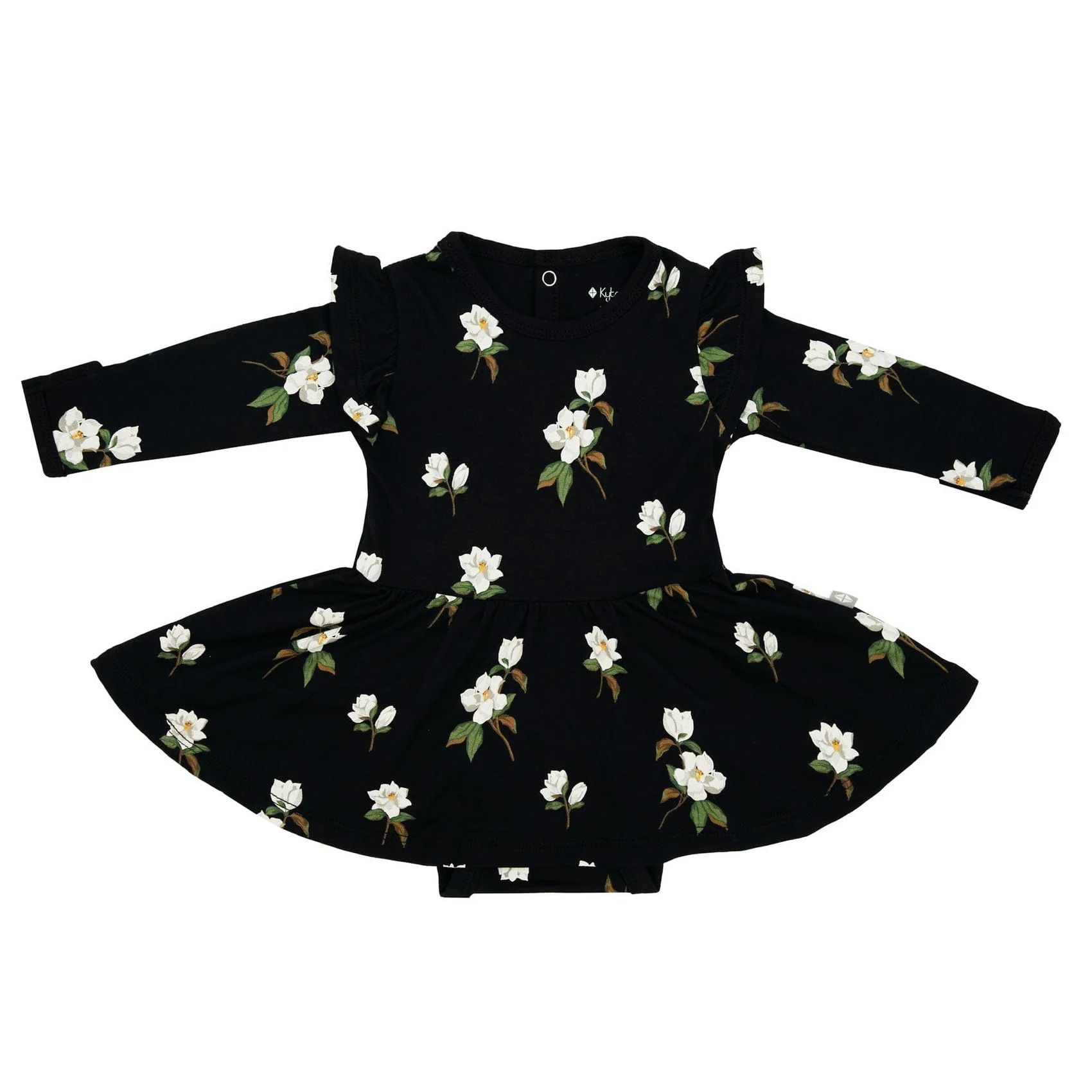 Long Sleeve Twirl Bodysuit Dress in Small Midnight Magnolia | Kyte BABY