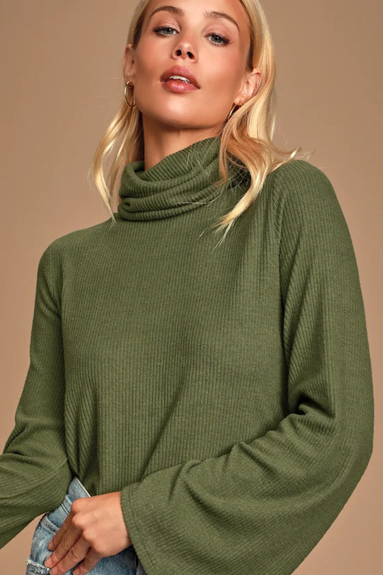 Alvina Olive Green Ribbed Turtleneck Sweater Top | Lulus (US)