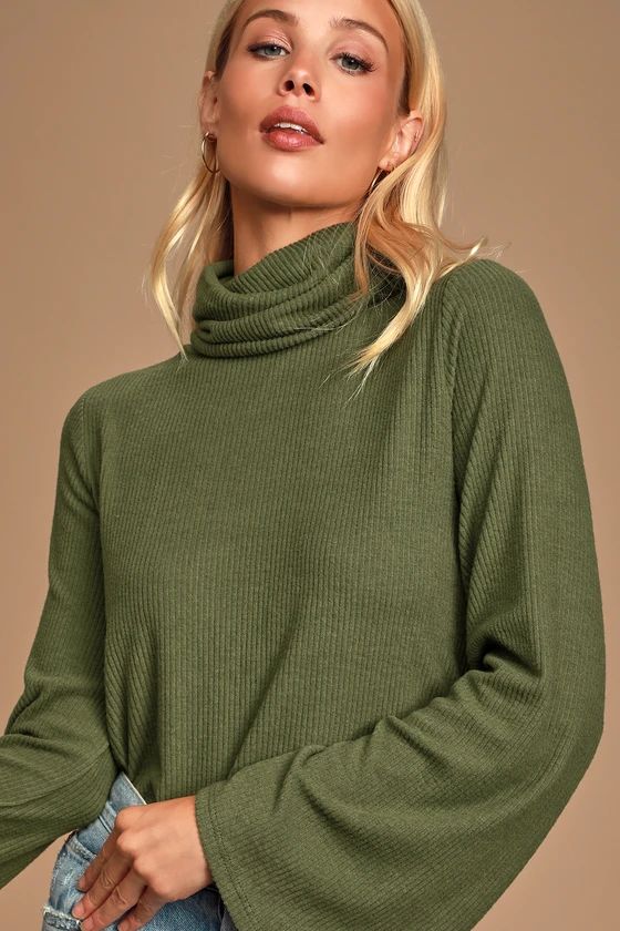 Alvina Olive Green Ribbed Turtleneck Sweater Top | Lulus (US)