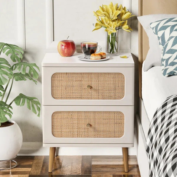 Okkra Modern Farmhouse 2-Drawer Woven Nightstand | Wayfair North America