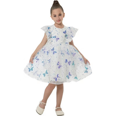 2Bunnies Girls Sparkly Sequin Butterfly Embellishment Tulle Birthday Party Dress white 3-4 Years | Target