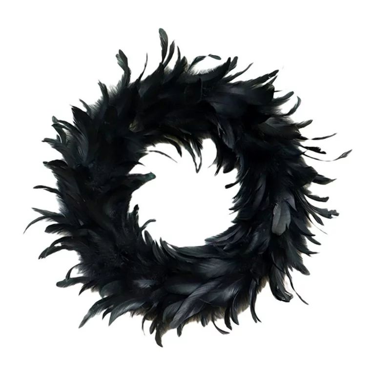 Black Natural Cocktail Feather Wreath With Eye Halloween Decorations Front Door Wreath Party Deco... | Walmart (US)