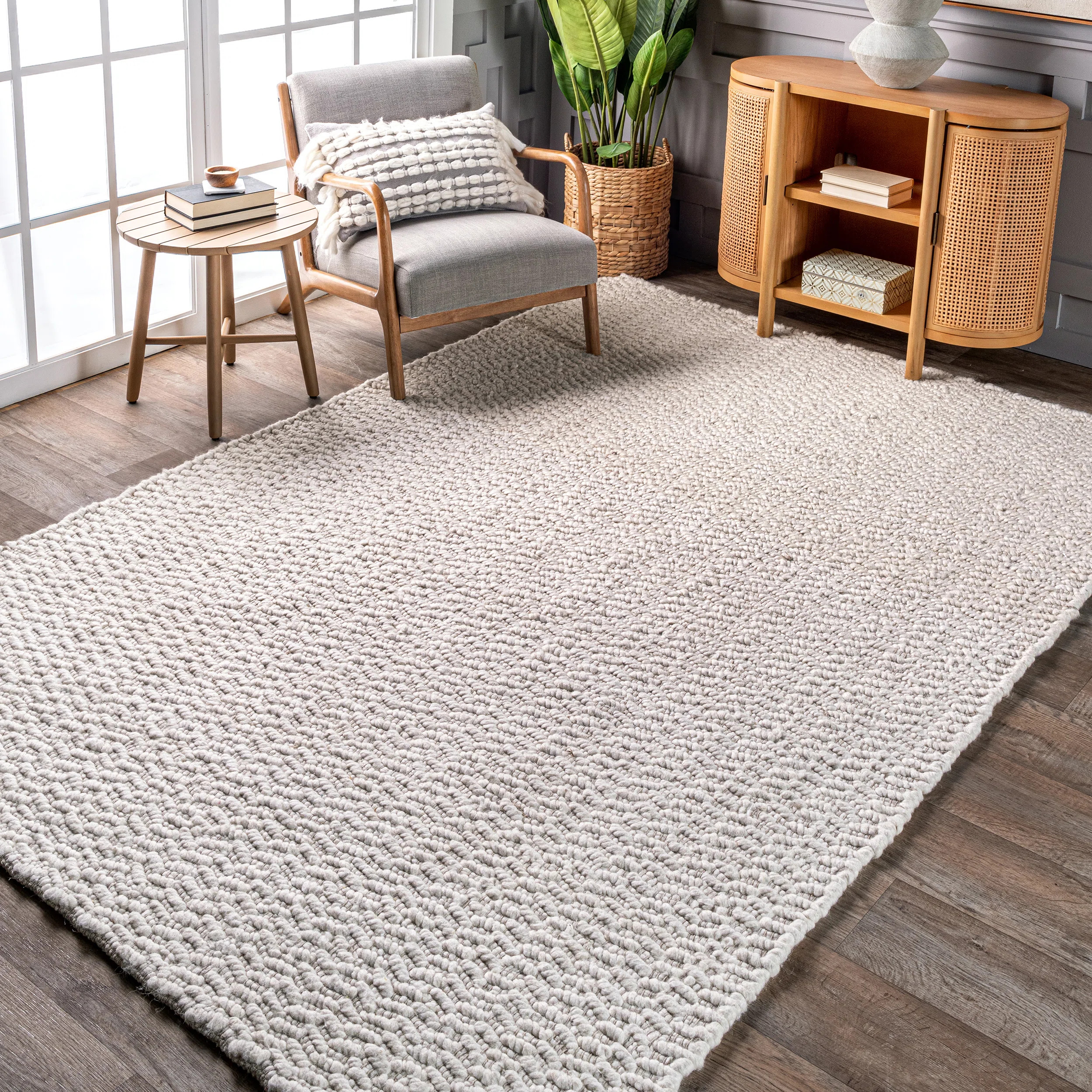 Lockhart Solid Wool Area Rug for Living Room Bedroom Dining Room Kitchen, Ivory | Wayfair North America
