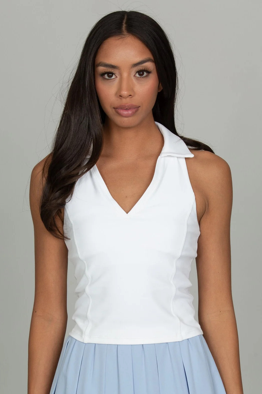 White Fitted Racerback Polo | Gold Hinge