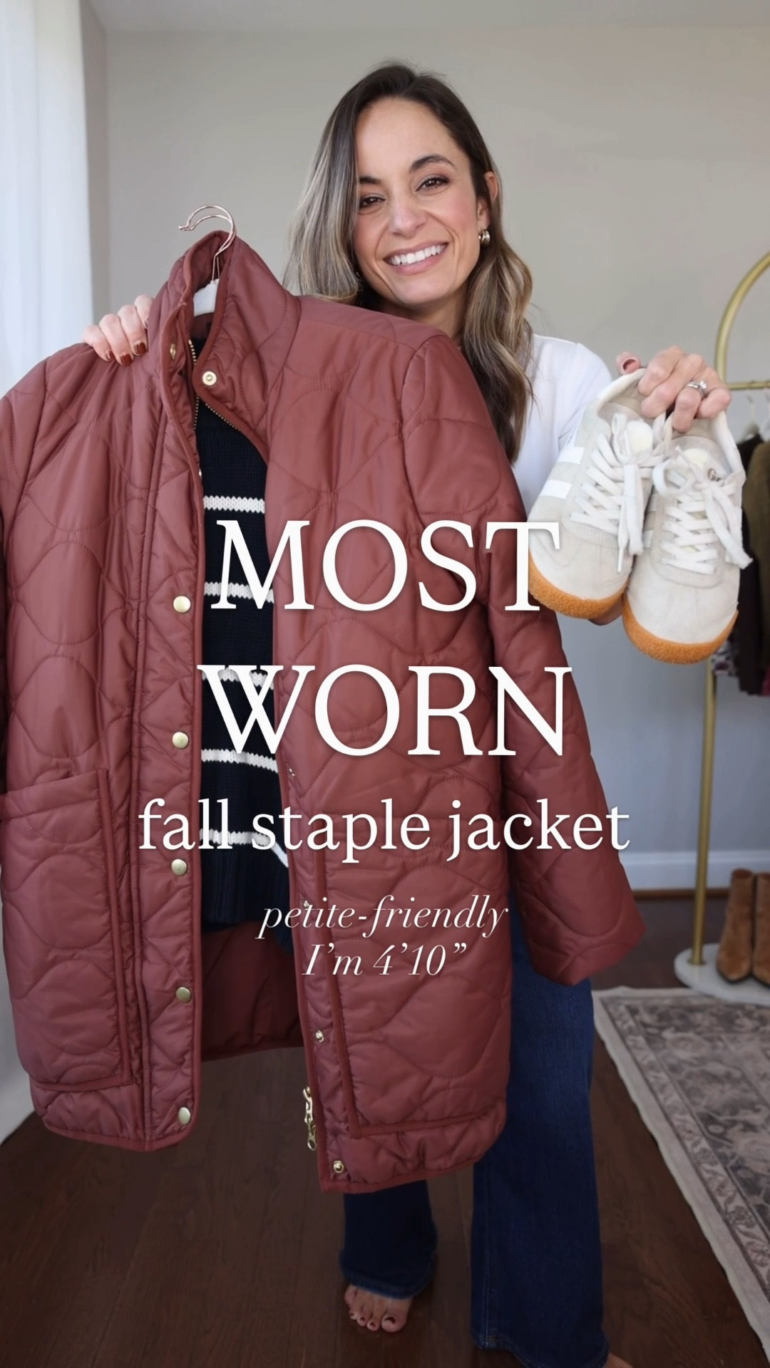 Taking a look back at my most worn wardrobe staples from last year to help you build a good foundation for your wardrobe this year! 

I loved wearing this quilted jacket from Quince last year. I wear it in xs and it has a slightly oversized fit (I wear the sleeves cuffed under). My favorite pair is the color! 

Jacket: xs in redwood brown 
Navy sweater: xs 
White top: petite xs 
Jeans: 24 short (10” rise, 28” inseam)

#LTKPetite