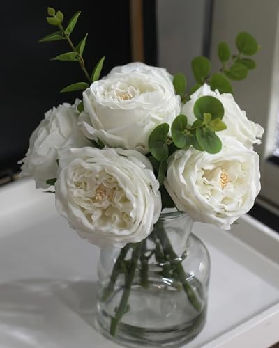 Artificial Flowers with White Roses in Vase, Fix Lifelike Fake Flowers in Vase with Artificial Wa... | Amazon (US)