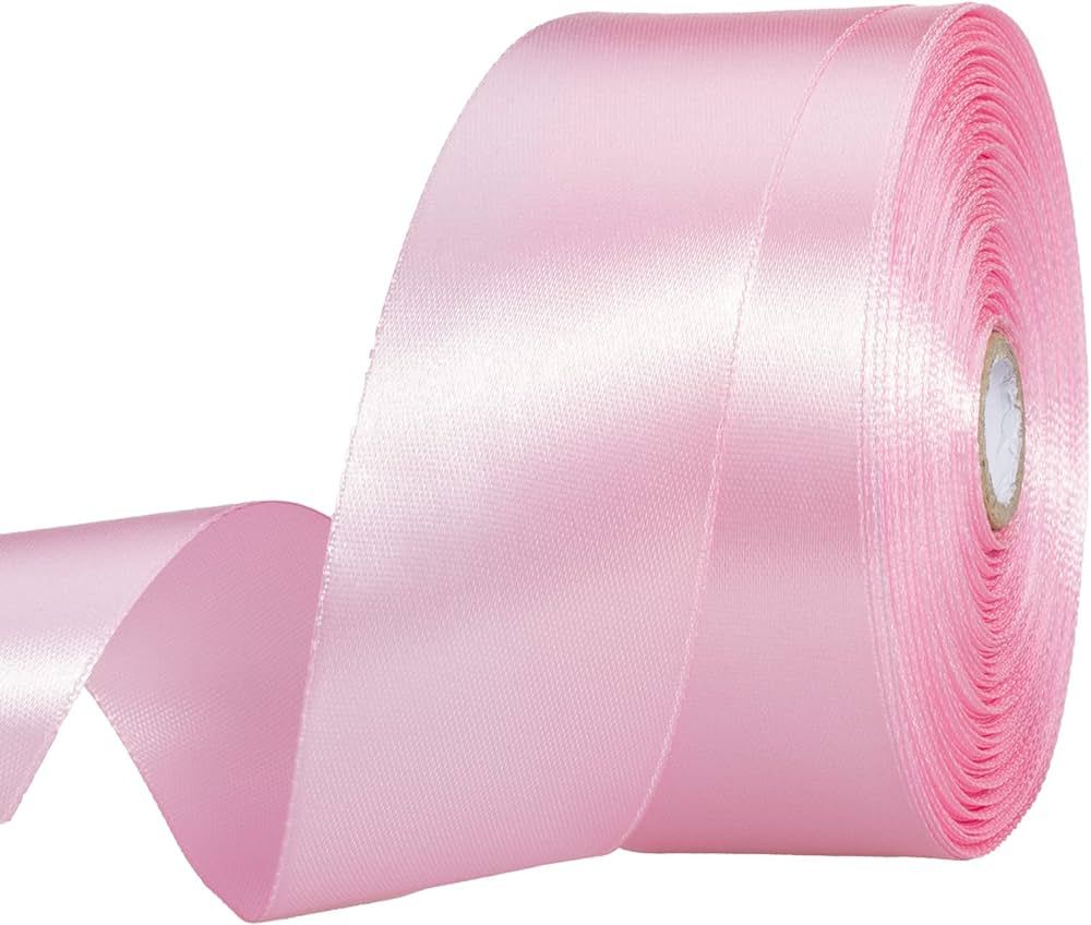 YASEO 1 1/2 Inch Pink Solid Satin Ribbon, 50 Yards Craft Fabric Ribbon for Gift Wrapping Floral B... | Amazon (US)