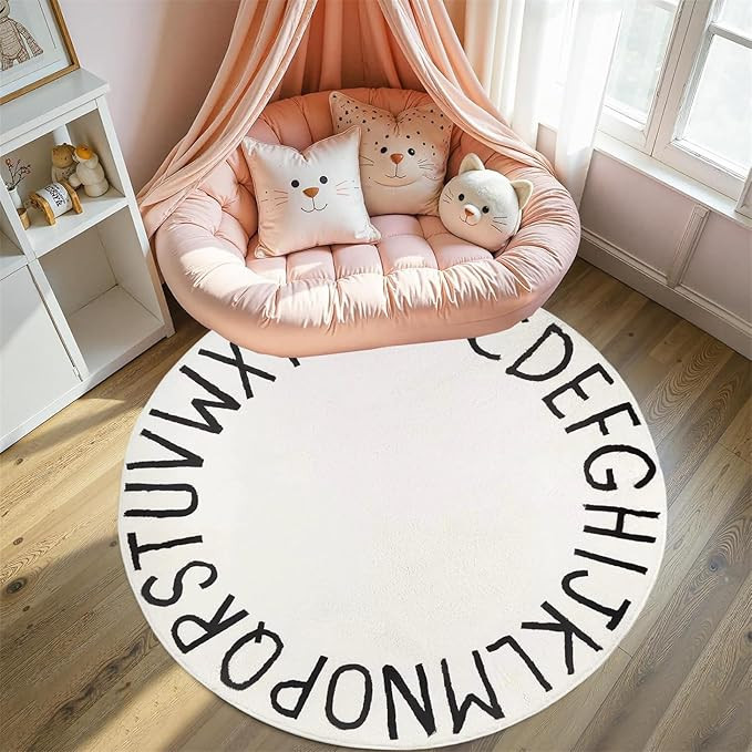 Round Alphabet Rug,5ft ABC Rugs for Kids Playroom,Boho Classroom Rug for Living Room, Bedroom, Ma... | Amazon (US)