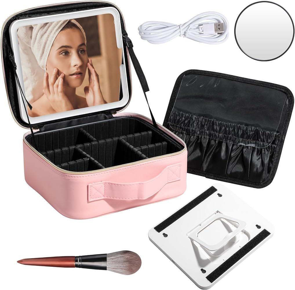 BS-MALL Makeup LED Case Makeup Brush Holder With LED Mirror Makeup Tool Organizer Bag Makeup Brus... | Amazon (US)