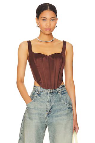 Bardot Satin Corset Bustier in Chocolate from Revolve.com | Revolve Clothing (Global)