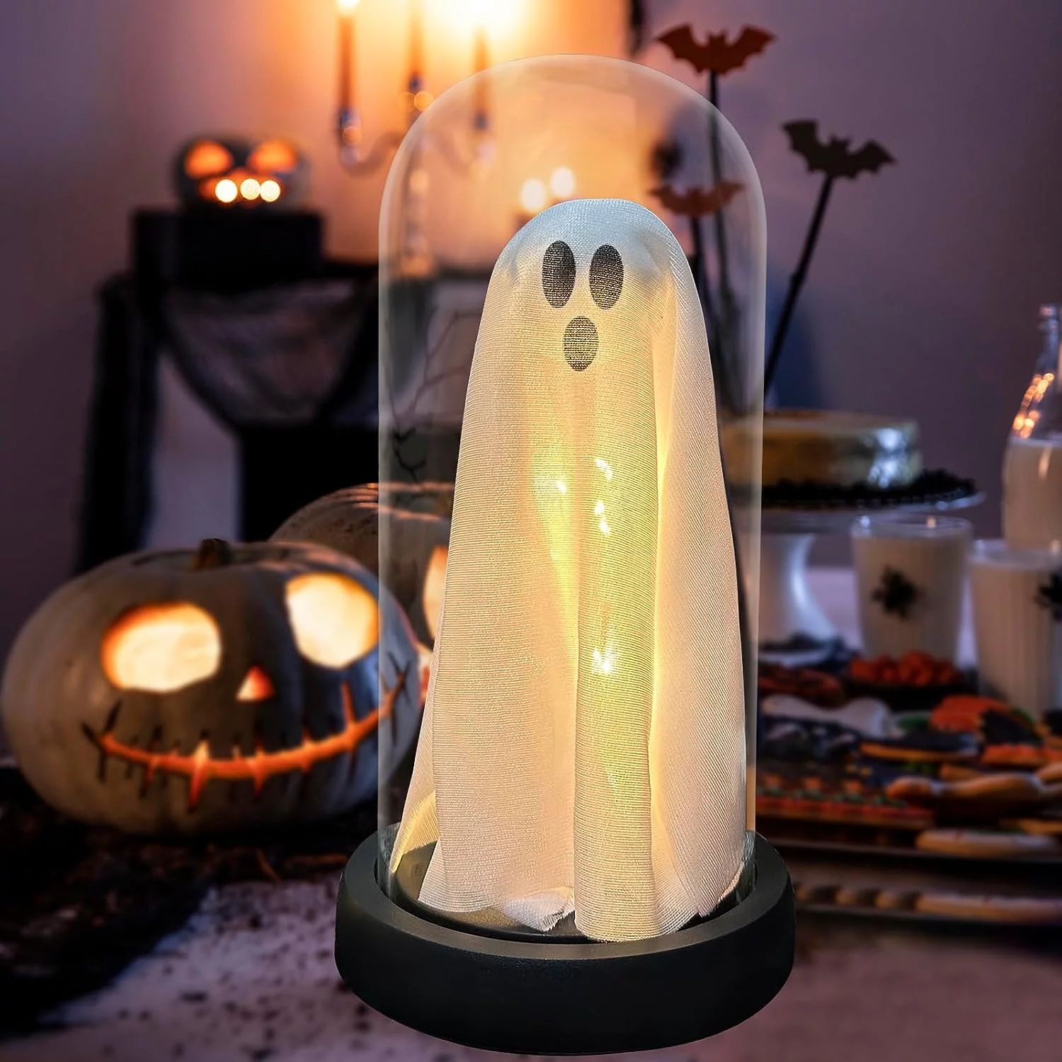 Halloween Decor-Halloween Decorations Indoor-Light Up Ghost in Glass Cloche-Cute Ghost with Light... | Walmart (US)