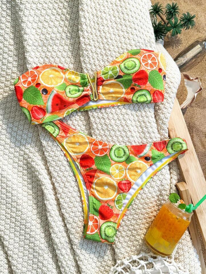 Fruit Printed Strapless Bikini Set | SHEIN