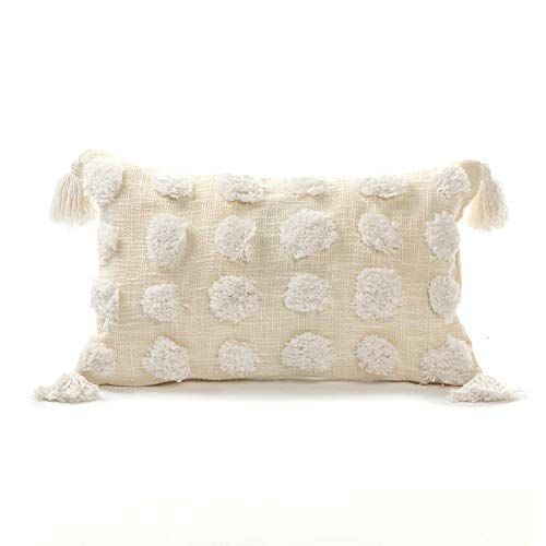 Ailsan Cotton Woven Lumbar Pillow Cover 12x20 Boho Decorative Cream White Spherical Tufted Pillow... | Walmart (US)