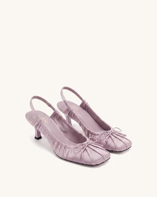 Solenne Satin Bow Ruched Slingback Pumps - Purple | JW PEI US