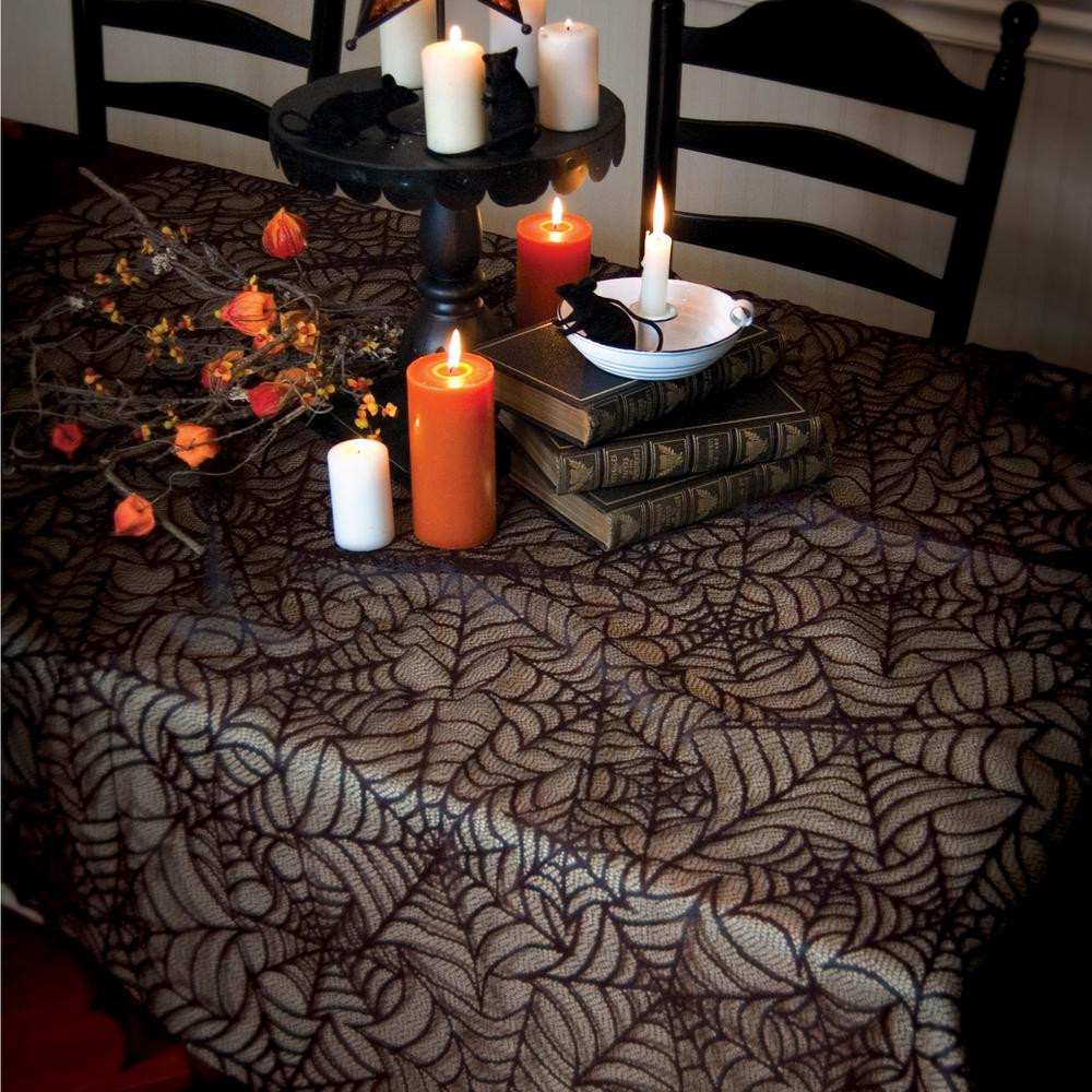 Heritage Lace Spider Web Rectangle Black Polyester Tablecloth | The Home Depot