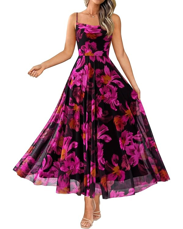 BTFBM Women Summer Floral Maxi Dresses Elegant Spaghetti Strap Dress Printed Party Dress Beach Lo... | Amazon (US)