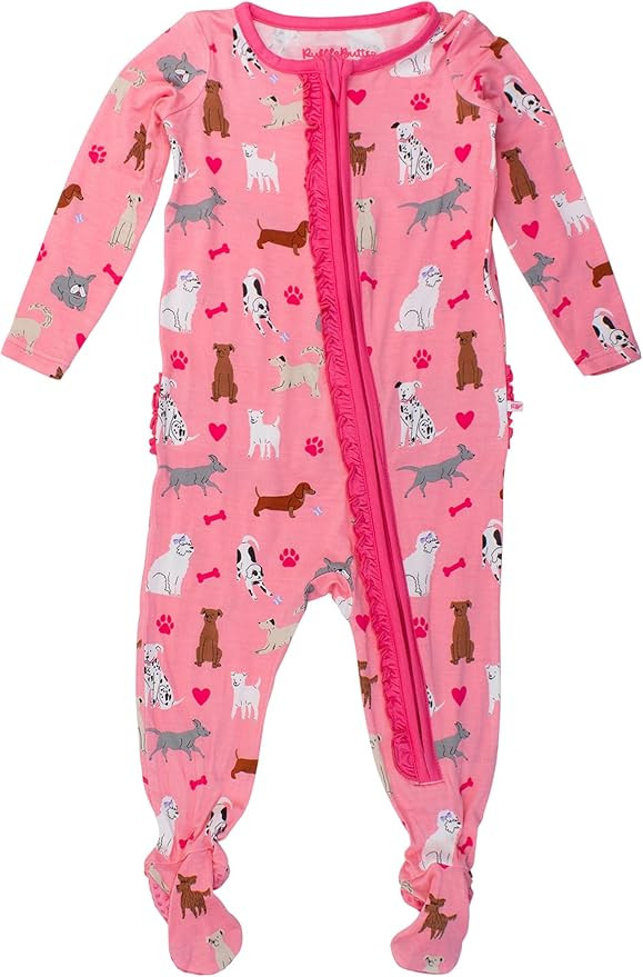 RuffleButts SoftSnooze™ Viscose from Bamboo Baby Girls Ruffle One Piece Footie Pajamas | Amazon (US)