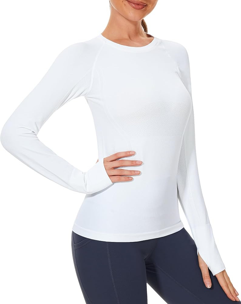 Stelle Women Workout Shirts Seamless Long Sleeve Yoga Tops with Thumb Holes for Sports Running Br... | Amazon (US)