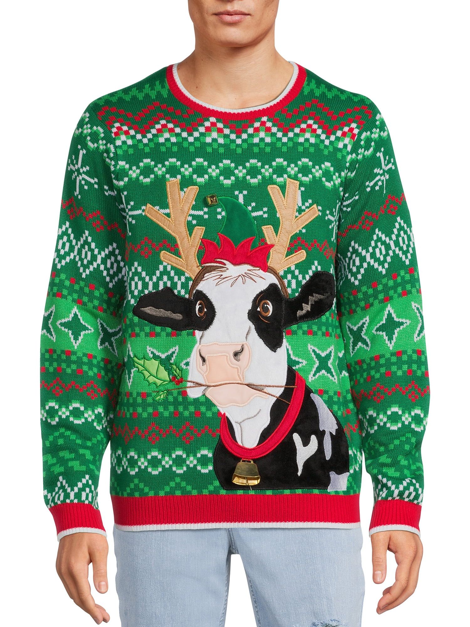 Holiday Time Men's Cow Ugly Christmas Sweater - Walmart.com | Walmart (US)