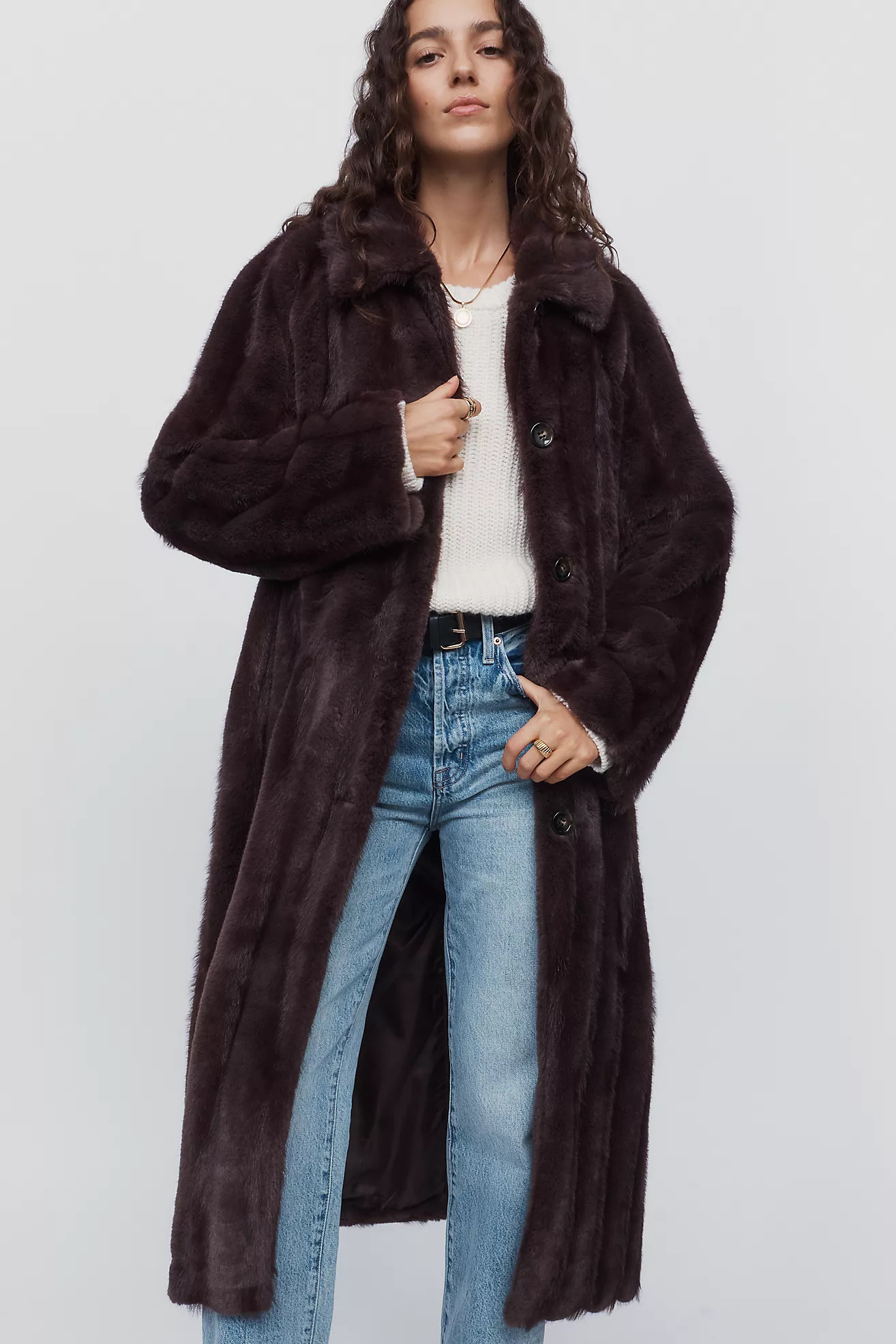 Faux-Fur Channeled Long Coat Jacket | Anthropologie (US)