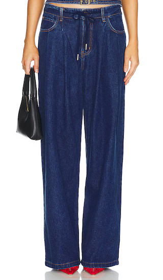 LIONESS Slouched Tie Up Jean in Blue. - size L (also in M, XL, XS, XXL) | Revolve Clothing (Global)