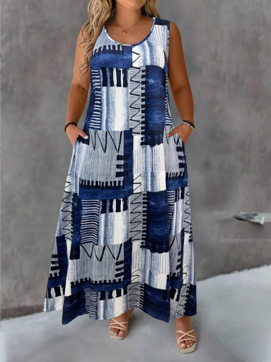 EMERY ROSE Plus Size Round Neck Casual Printed Knit Dress | SHEIN