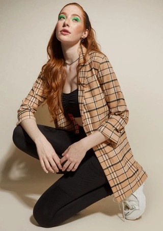 Taupe Plaid Print Oversized Blazer | rue21