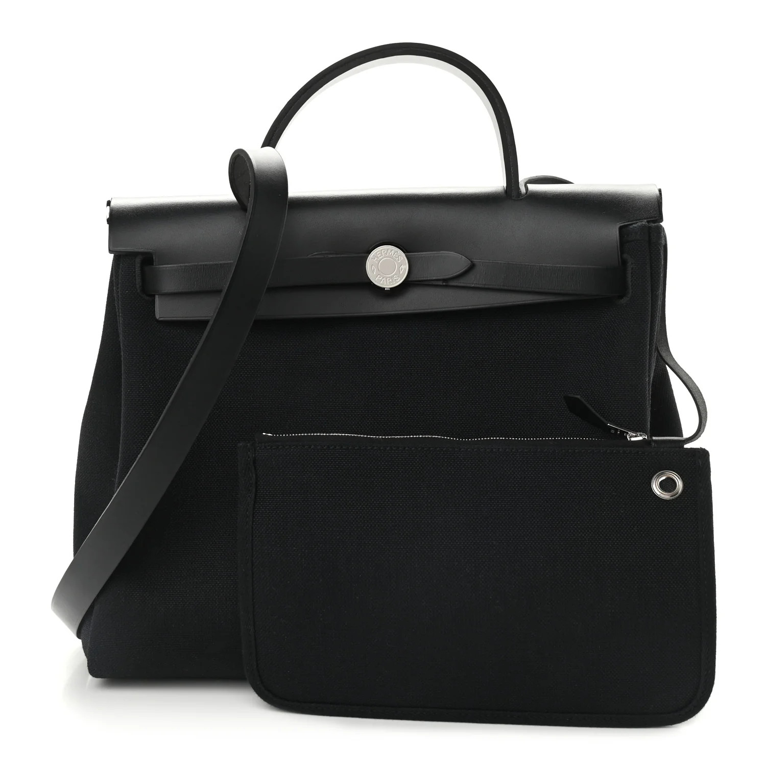 HERMES Military Toile Vache Hunter Herbag Zip PM 31 Black | FASHIONPHILE | Fashionphile