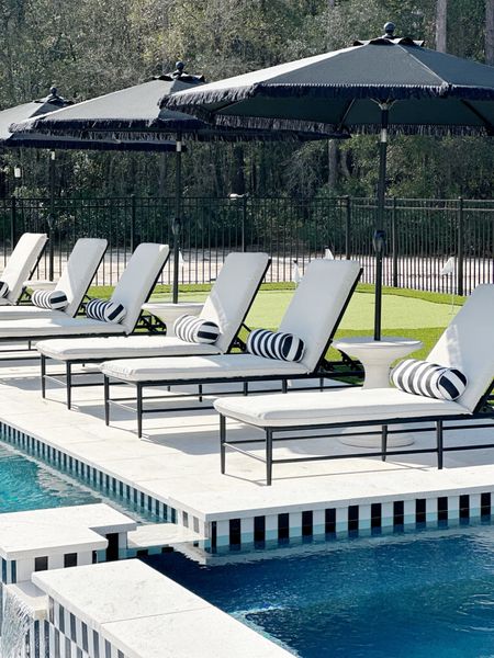 Summer is right around the corner therefore I am sharing a round up of chaise lounge chairs pool side. Our chairs are discontinued, but I found similar styles that go with the black and white theme. 

Pool chairs, chaise lounge chairs, Bowie metal chaise lounge, Walmart finds, Target finds, black and white chairs