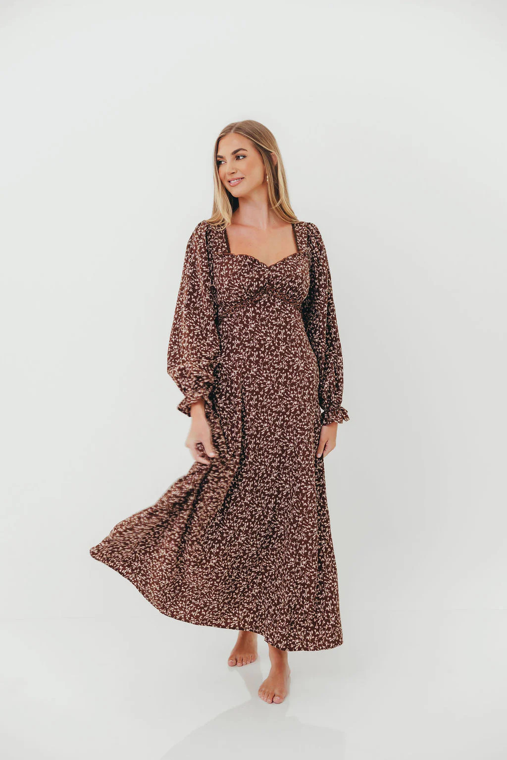 Erin Floral Maxi Dress in Mocha | Worth Collective