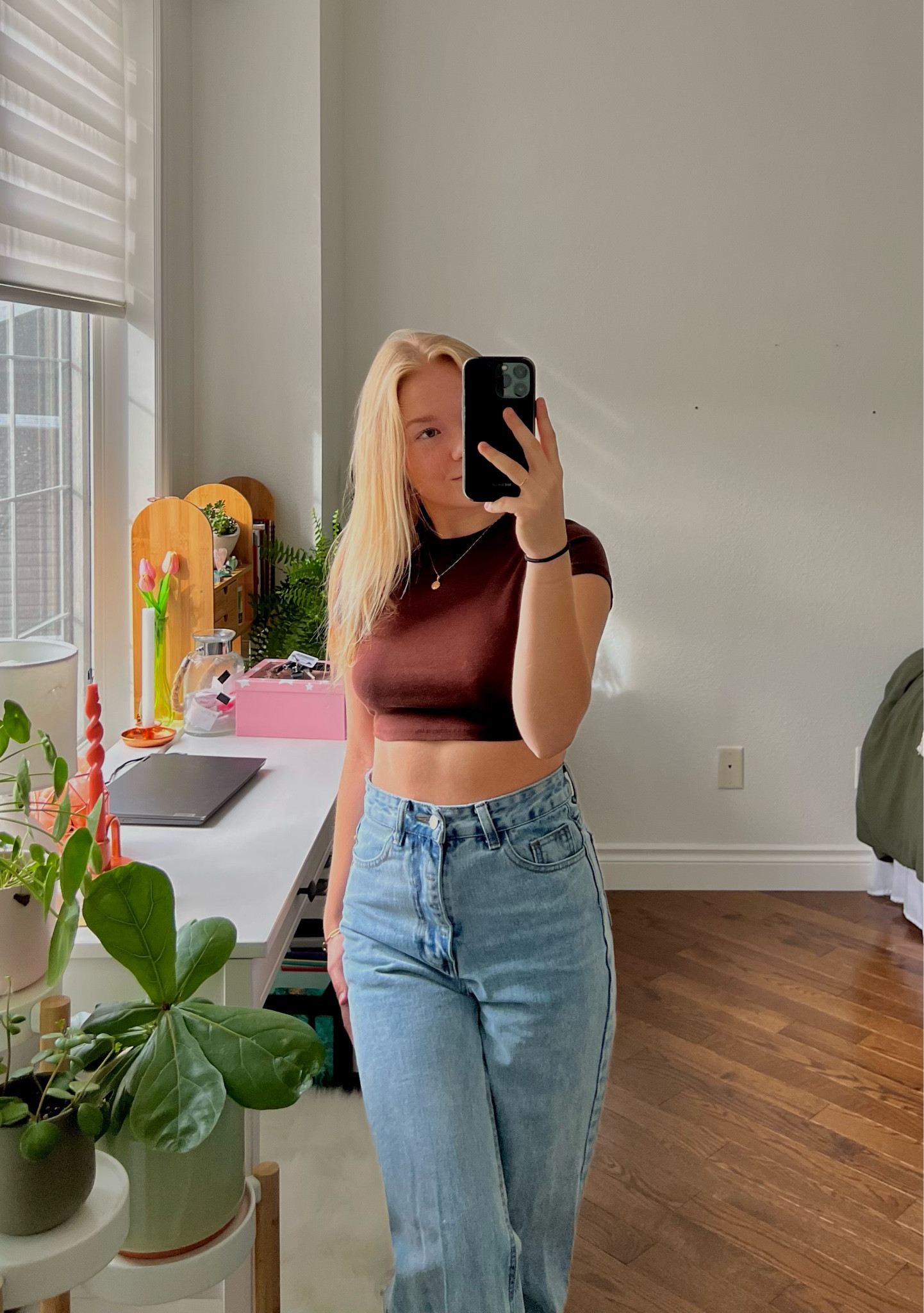 ootd with a cute cropped brown tee and some straight legged jeans

#LTKbeauty #LTKSeasonal #LTKstyletip