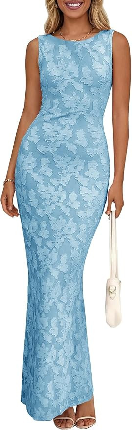 Wenrine Womens Summer Floral Maxi Dress Mesh Sleeveless Tank Dresses Slit Bodycon Party Cocktail ... | Amazon (US)