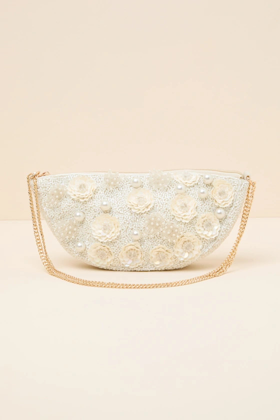Eira White Beaded Pearl Floral Shoulder Bag | Lulus