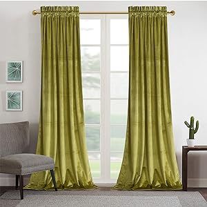 Roslynwood Velvet Curtain Panels Cyan Yellow Room Darkening Window Super Soft Luxury Drapes for B... | Amazon (US)