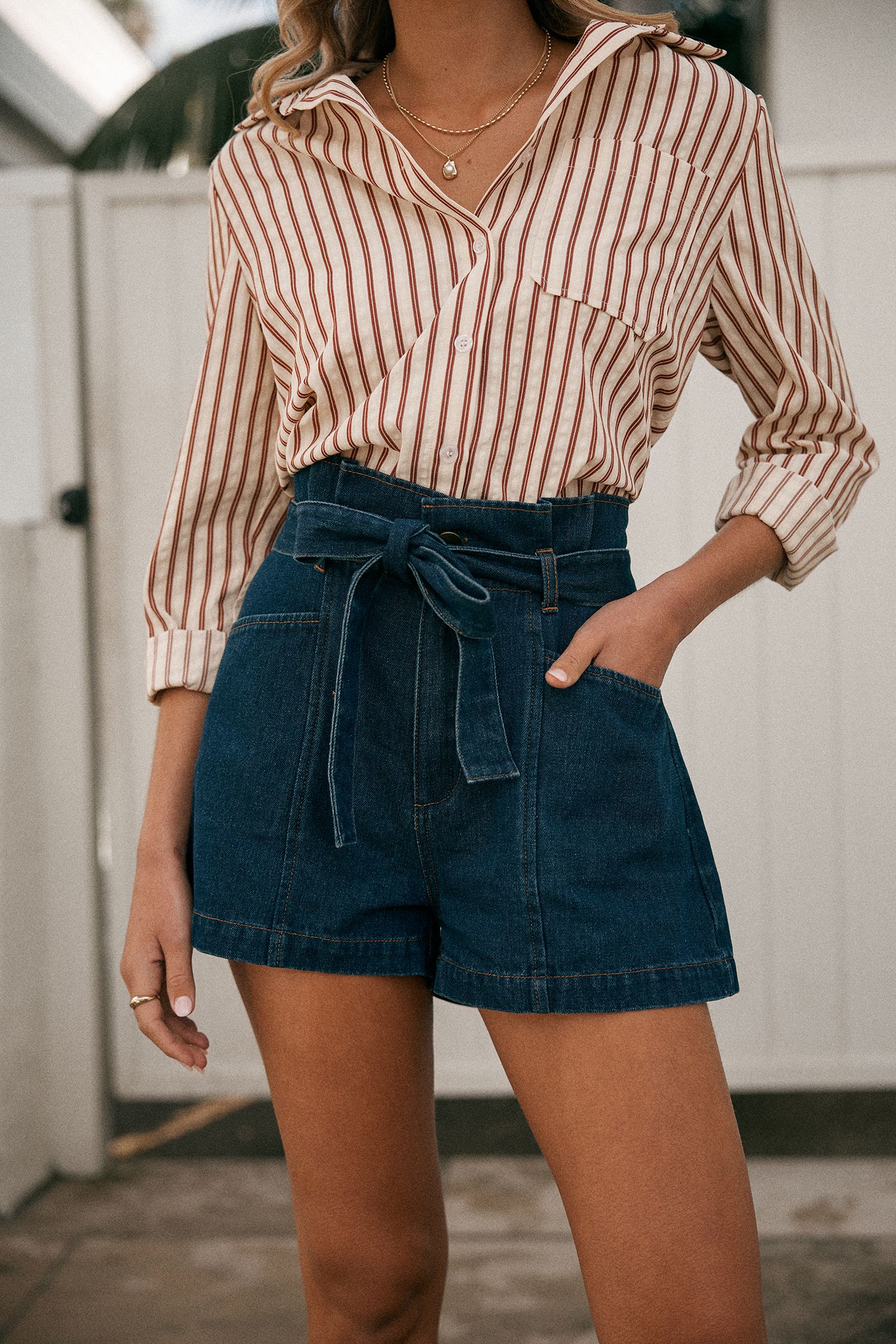 NewBelted Paperbag Waist Denim Shorts | Cupshe US