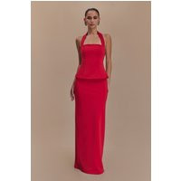 Bertie Peplum Halter Maxi Dress - Ruby I MESHKI I Size XXS | MESHKI US