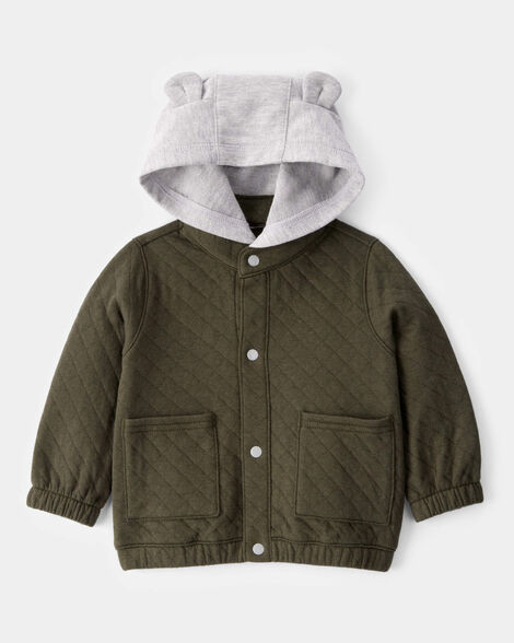 Baby Quilted Snap-Up Hoodie - Olive | Carter's Inc