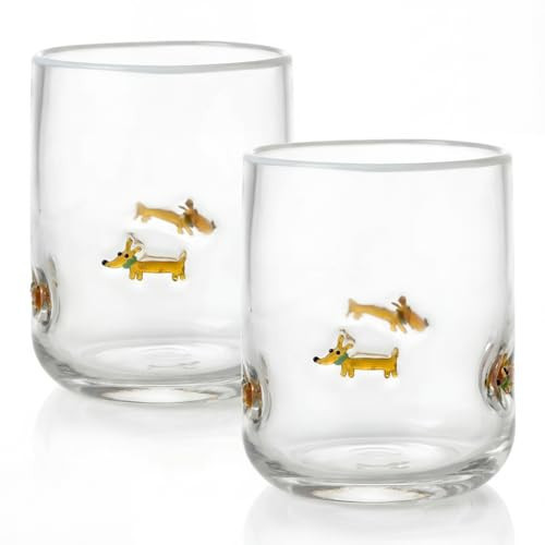 SiliFine Icon Juice Glasses, 14oz Stemless Wine Drinking Juice Glass Cup for Valentine Party Supplies Gift(2 Pcs,Dachshund) | Amazon (US)