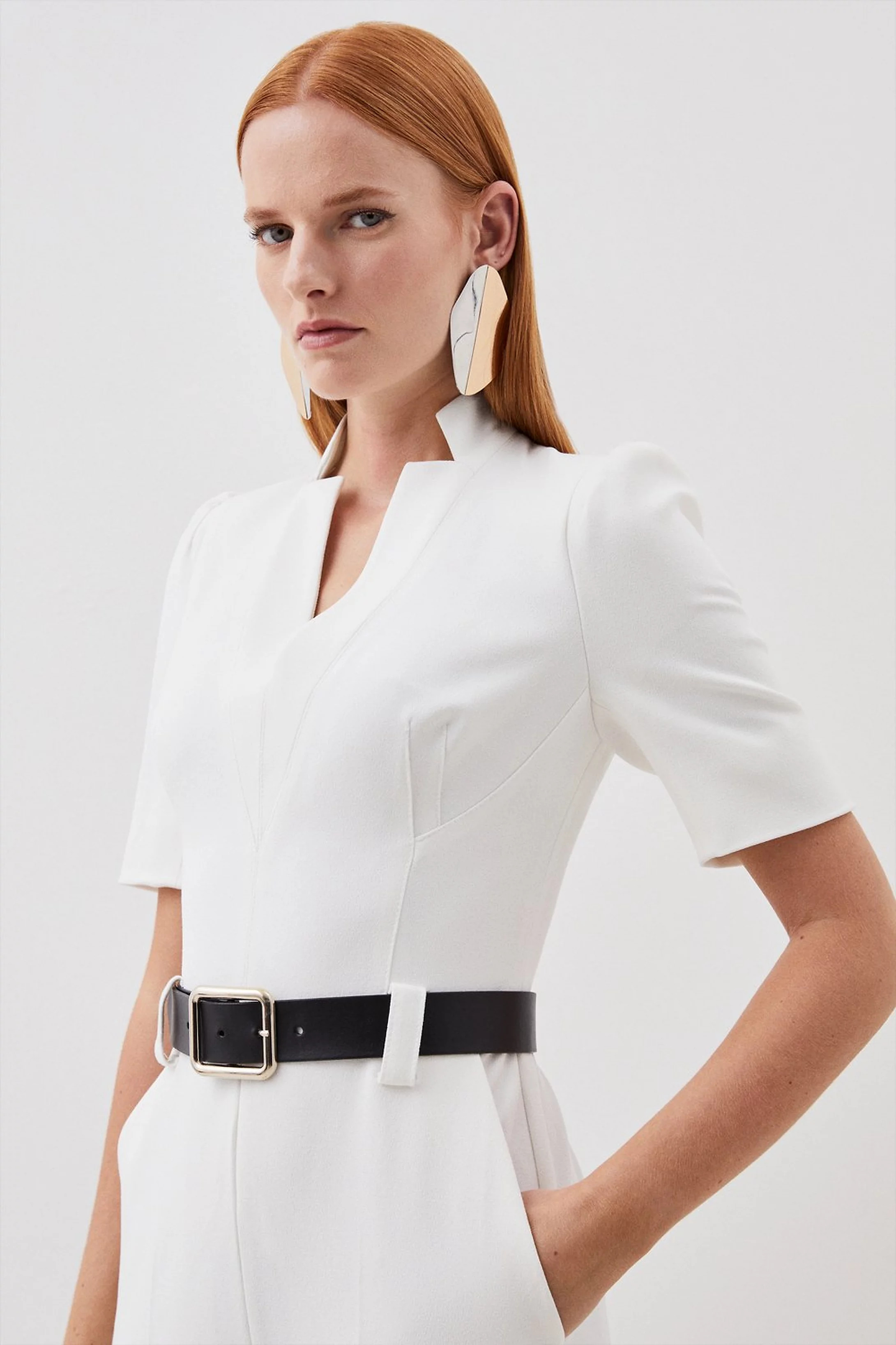 Tailored Structured Crepe Forever Belted Jumpsuit | Karen Millen US
