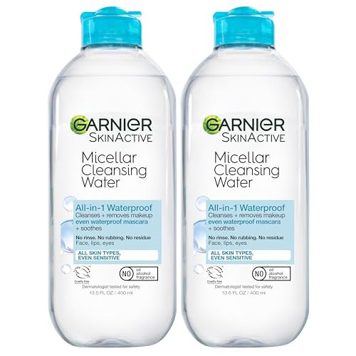 Garnier Micellar Water for Waterproof Makeup, Hydrating Facial Cleanser & Makeup Remover, Suitable for Sensitive Skin, Vegan, Cruelty Free, 13.5 Fl Oz (400mL), 2 Count | Amazon (US)