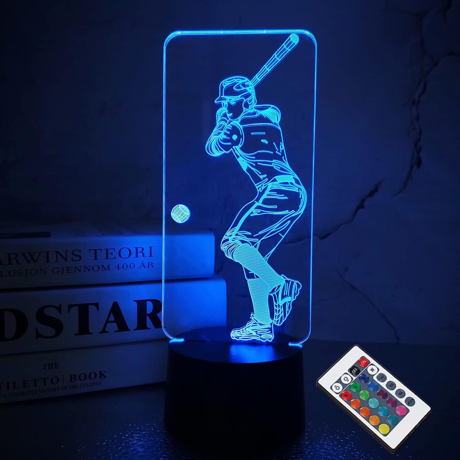 Baseball 3D Night Light, Baseball Batter Sport Gifts Bedside Lamp for Xmas Holiday Birthday Gifts... | Amazon (US)