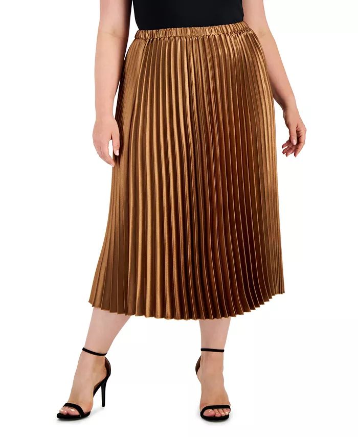 Plus Size Satin Pull-On Pleated Skirt | Macy's