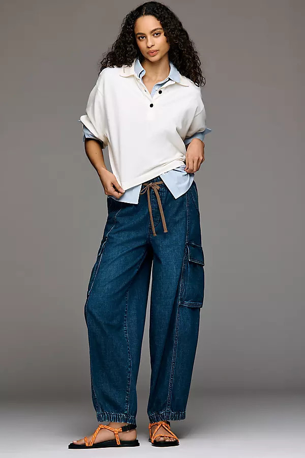Cotton Pull-On High Rise Cargo Jeans | Anthropologie (US)