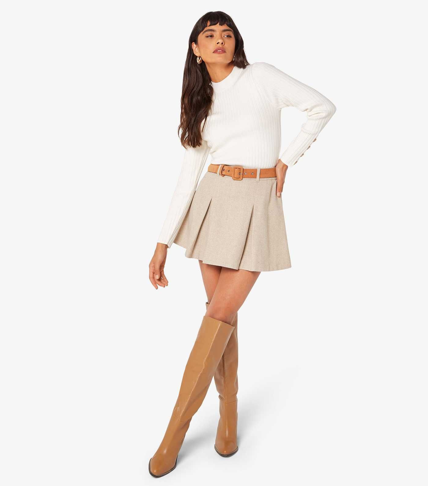 Apricot Stone Herringbone Pleated Mini Skirt
						
						Add to Saved Items
						Remove from Sa... | New Look (UK)