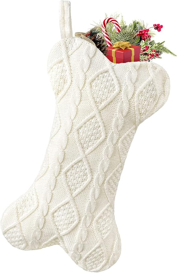 Malier Dog Christmas Stocking, Knit White Christmas Stocking for Dogs, Bone Shape Dog Stocking Ch... | Amazon (US)