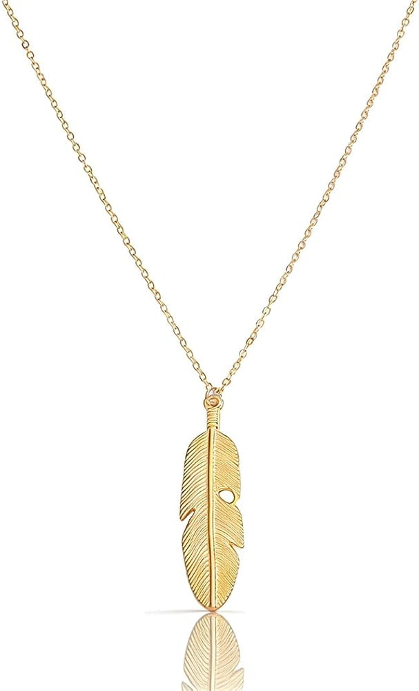 Yalice Boho Feather Pendant Necklace Chain Long Leaf Necklaces Jewelry Y Necklace for Women | Amazon (US)