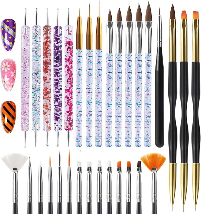 Artdone 31pcs Nail Art Brushes, Nail Art Tool Set, Dotting Tools, Dust Brush,Striping Brushes for... | Amazon (US)