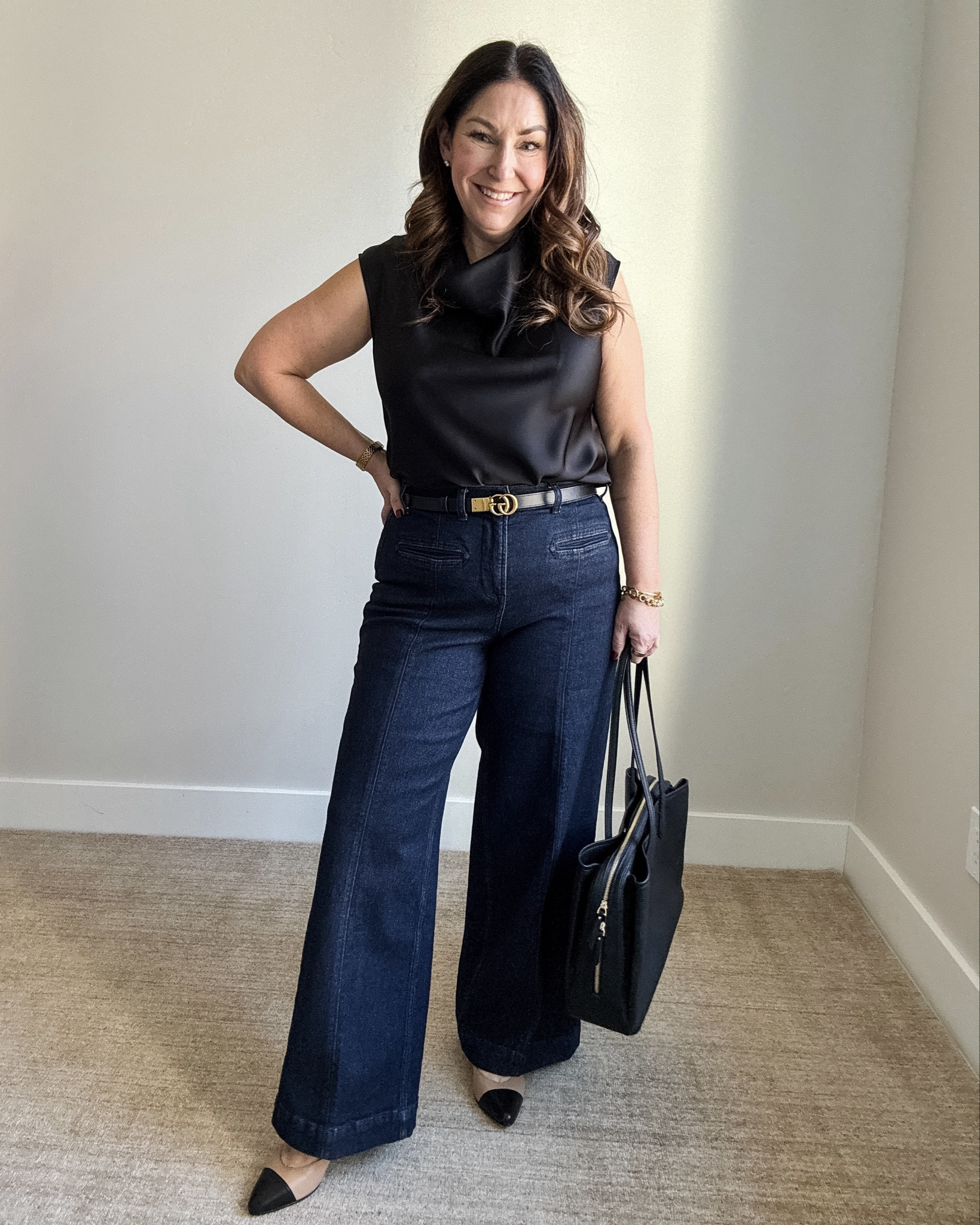 Spanx Silk blouse and Workwear Jeans Business Casual Look | Wearing Blouse tts,  L // Jeans size up if in-between LP but a little snug
#winterworkwear #midsizeworkwear #workwearjeans 

 

#LTKSeasonal #LTKMidsize #LTKWorkwear