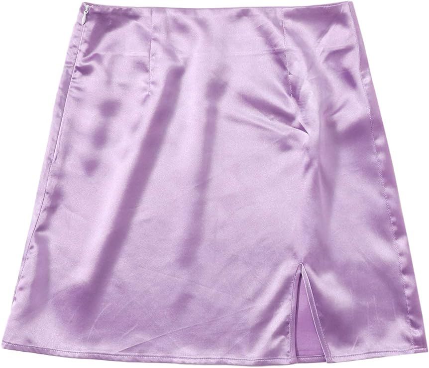 WDIRARA Women's Summer Solid Split Hem Zip Back Mini Workwear Skirt | Amazon (US)