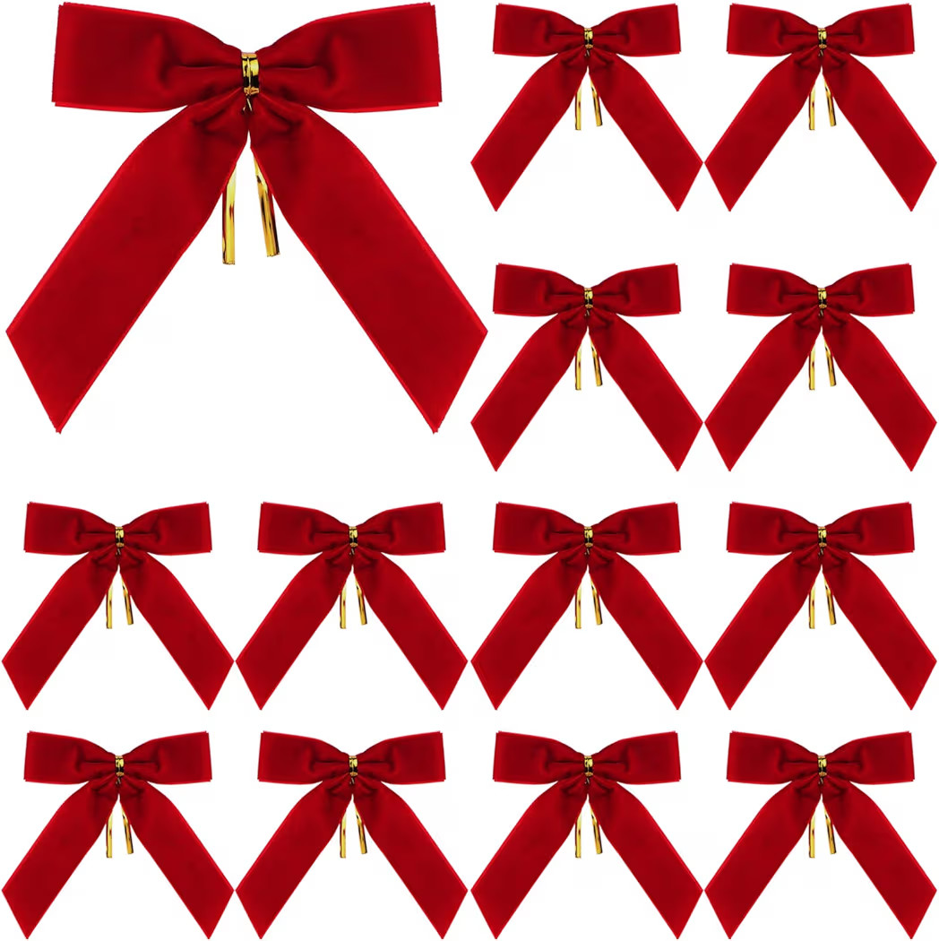 24 Pcs Red Small Velvet Christmas Bows for Christmas Tree, Wreath, Gift Wrapping, Crafts, Wedding... | Amazon (US)